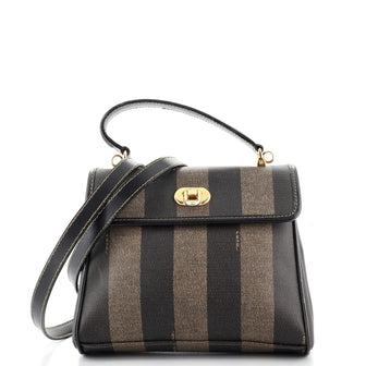 Fendi Vintage Top Handle Flap Bag Pequin Coated Canvas Mini