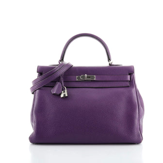 Hermes Kelly Handbag Purple Clemence with Palladium Hardware 35
