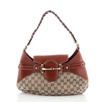 Gucci Horsebit Shoulder Bag GG Canvas and Leather Large
