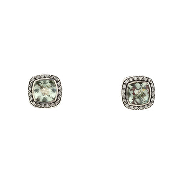 David Yurman Albion Stud Earrings Sterling Silver with Prasiolite and Diamonds 11mm