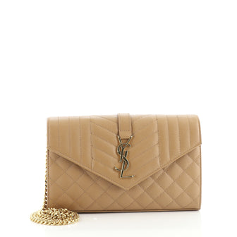 Saint Laurent Classic Monogram Chain Wallet Mixed Matelasse Leather Medium
