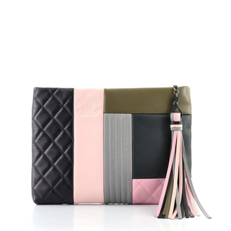 Chanel O Case Clutch Colorblock Quilted Leather Medium