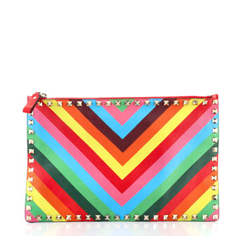 Valentino 1973 Rockstud Zip Pouch Striped Leather Large