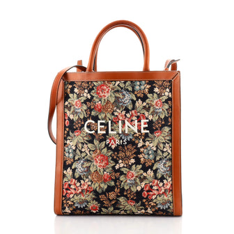 Celine Vertical Cabas Tote Floral Jacquard and Calfskin Small