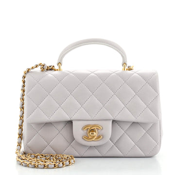 Chanel Classic Single Flap Top Handle Bag Quilted Lambskin Mini