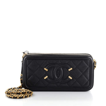 Chanel Filigree Double Zip Clutch with Chain Quilted Caviar