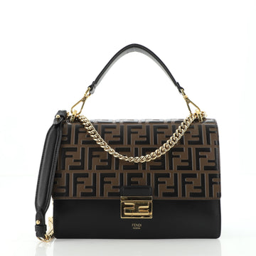 Fendi Kan U Shoulder Bag Zucca Embossed Leather Medium
