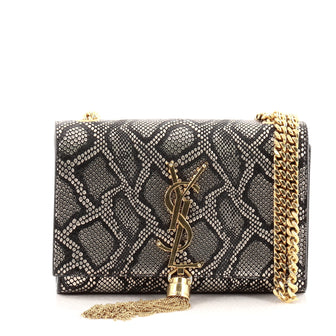 Saint Laurent Classic Monogram Tassel Crossbody Snakeskin Embossed Leather Small