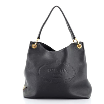 Prada Embossed Logo Hobo Vitello Daino Medium