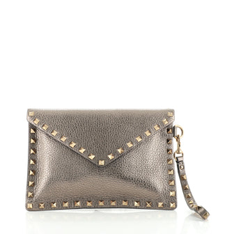 Valentino Rockstud Envelope Wristlet Clutch Leather Small