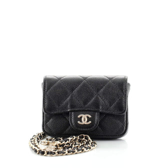 Chanel Mini Card Holder Chain Belt Bag Black Lambskin Silver