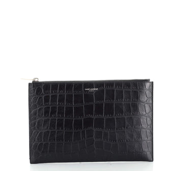 Saint Laurent Zip Pouch Crocodile Embossed Leather Small