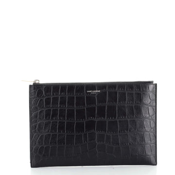 Saint Laurent Zip Pouch Crocodile Embossed Leather Small