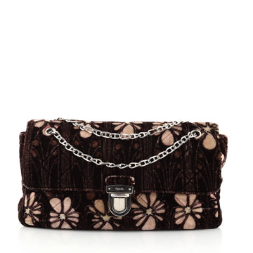 Prada Pushlock Chain Flap Bag Quilted Printed Velvet Small