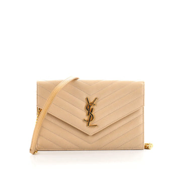 Saint Laurent Classic Monogram Wallet on Chain Matelasse Chevron Leather Small