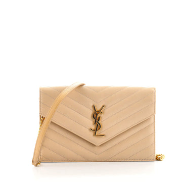 Saint Laurent Classic Monogram Wallet on Chain Matelasse Chevron Leather Small