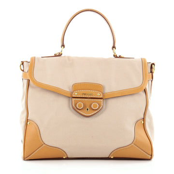 Prada Convertible Lock Flap Satchel Canvas with Leather Large
