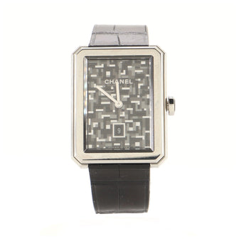 Chanel Boy·Friend Tweed Quartz Watch Stainless Steel and Alligator Embossed Calfskin 27