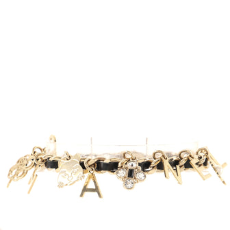 Chanel Letters Emoji Charms Woven Chain Bracelet Metal and Leather with Crystals and Faux Pearl