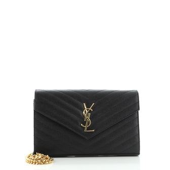 Saint Laurent Classic Monogram Wallet on Chain Matelasse Chevron Leather Medium
