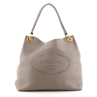 Prada Logo Hobo Embossed Vitello Daino Medium