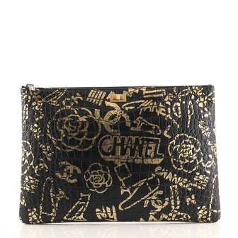 Chanel Reissue 2.55 O Case Clutch Graffiti Crocodile Embossed Calfskin Large