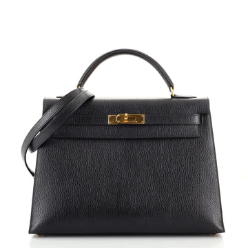 Hermes Kelly Handbag Black Ardennes with Gold Hardware 32