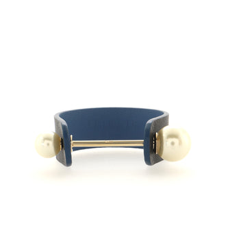 Christian Dior Cuff Bracelet Leather with Metal and Faux Pearls