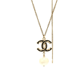 Chanel CC Drop Pendant Necklace Metal with Enamel and Faux Pearl