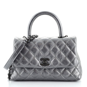 Chanel Coco Top Handle Bag Quilted Aged Calfskin Mini