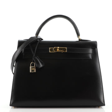 Hermes Kelly Handbag Black Box Calf with Gold Hardware 32