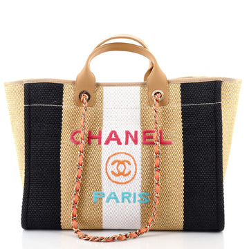 Chanel Deauville Tote Striped Viscose Canvas Medium