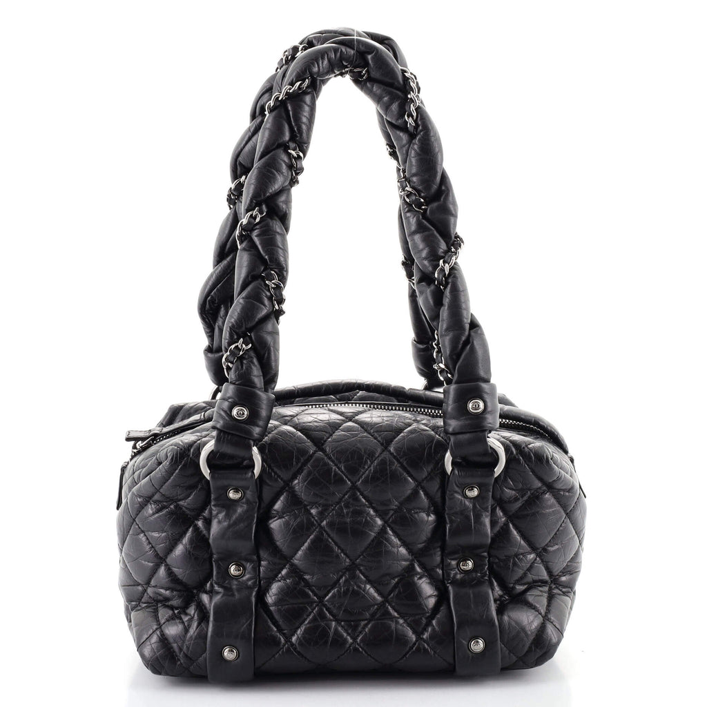 CHANEL Lambskin Quilted Small Bowling Bag Black 531953