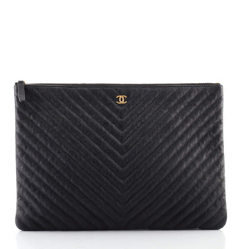 Chanel O Case Clutch Chevron Calfskin Large