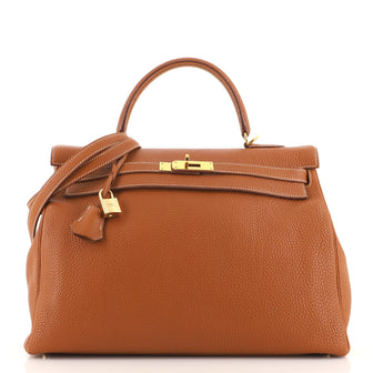 Hermes Kelly Handbag Brown Togo with Gold Hardware 32