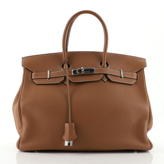 Hermes Birkin Handbag Brown Clemence with Palladium Hardware 35