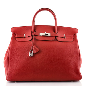 Hermes Birkin Handbag Red Clemence with Palladium Hardware 40