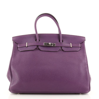 Hermes Birkin Handbag Purple Clemence with Palladium Hardware 40