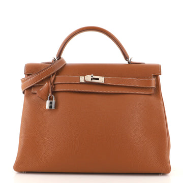 Hermes Kelly Handbag Brown Togo with Palladium Hardware 40
