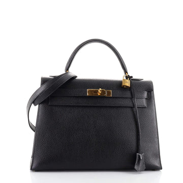 Hermes Kelly Handbag Black Ardennes with Gold Hardware 32