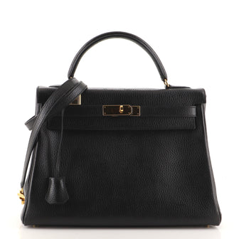 Hermes Kelly Handbag Black Ardennes with Gold Hardware 32