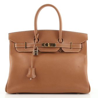 Hermes Birkin Handbag Brown Courchevel with Gold Hardware 35