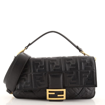 Fendi Baguette NM Bag Zucca Embossed Leather Large