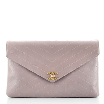 Chanel Coco Chevron Flap Clutch Stitched Calfskin