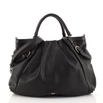 Salvatore Ferragamo Woven Handle Pleated Tote Leather Large