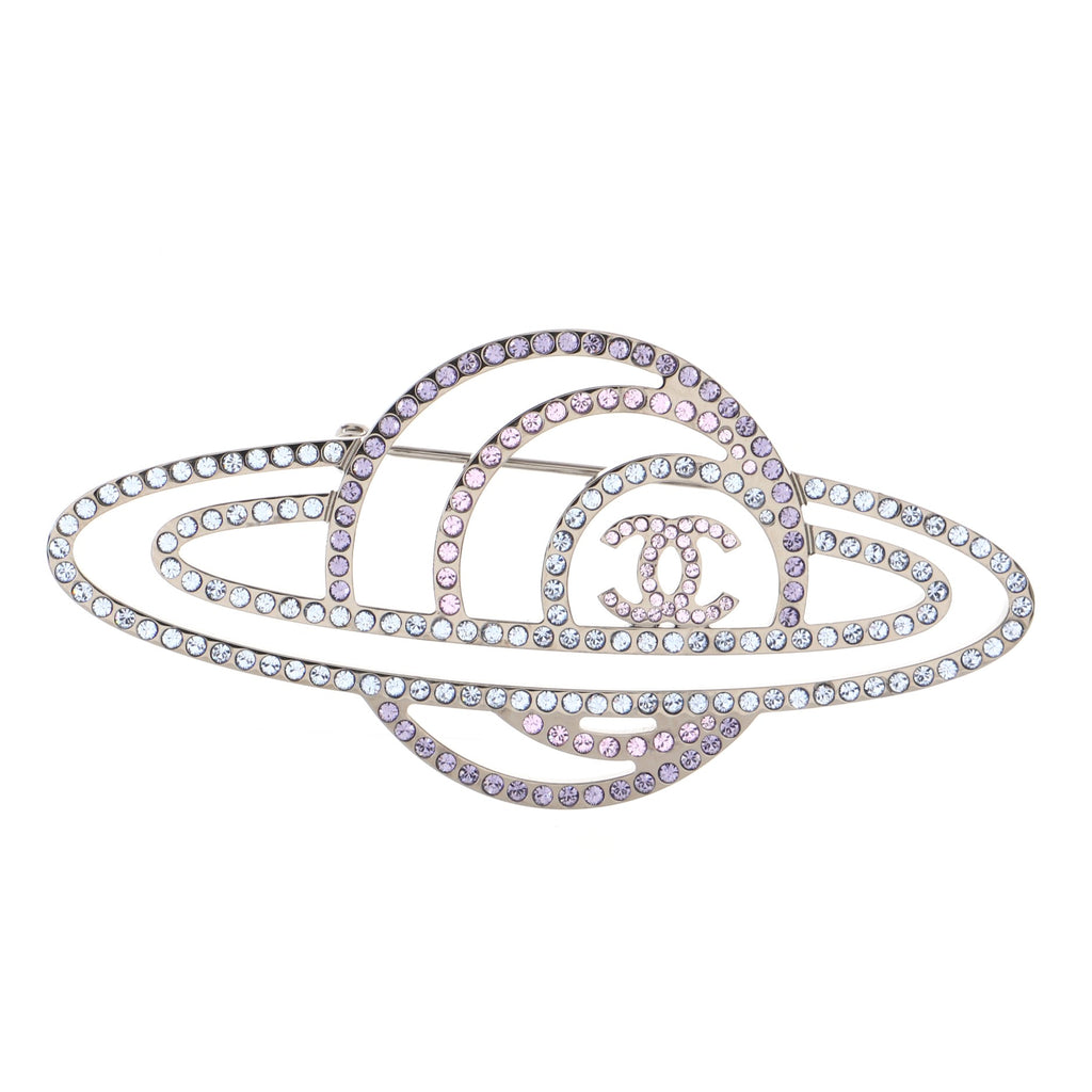 Chanel CC Planet Brooch Crystal Embellished Metal Silver 993811