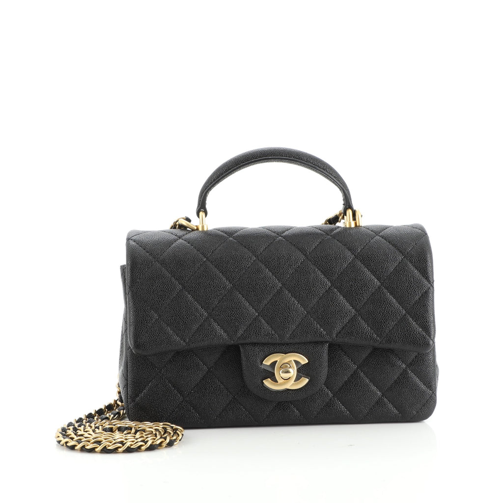 Chanel Classic Single Flap Top Handle Bag Quilted Caviar Mini