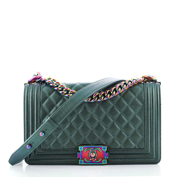 Chanel Boy Flap Bag Quilted Iridescent Goatskin Old Medium