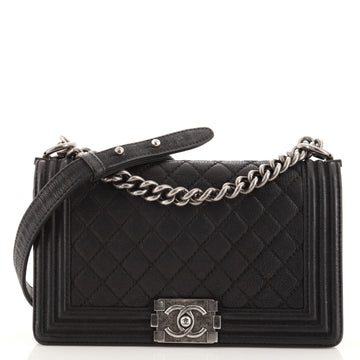 Chanel Boy Flap Bag Quilted Matte Caviar Old Medium