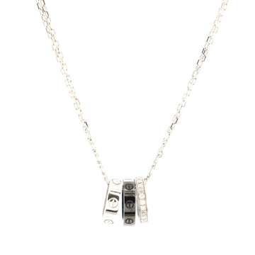 Cartier Love 3 Ring Pendant Necklace 18K White Gold and Ceramic with Diamonds
